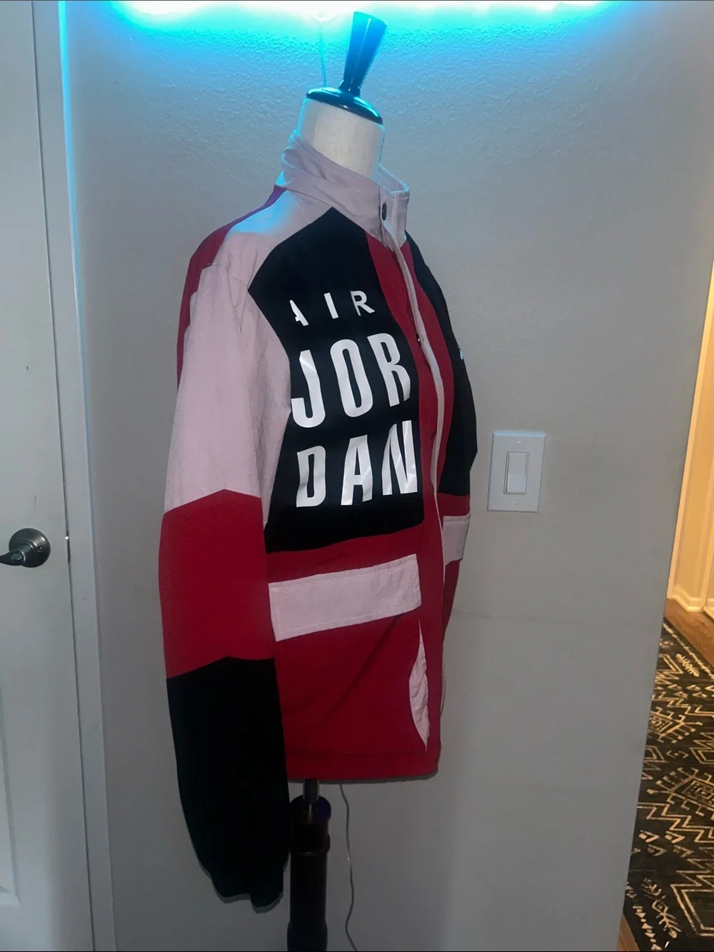 Jordan Red, Black & Pink Colorblock Windbreaker Jacket